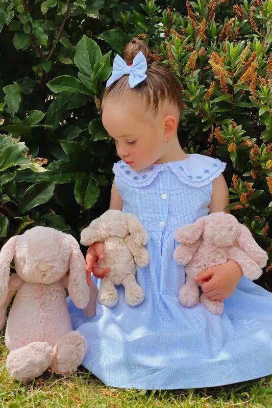 Blue Rosette Gingham Dress